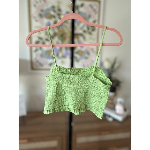 NWOT C&C California 100% Linen Smocked Crop Top Summer Green Womens Size Medium - Picture 4 of 9
